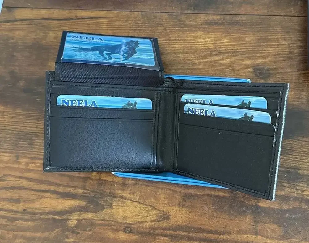 Neela Collection Faux Black Leather Bi-fold Men’s Wallet with Horse Cabachon